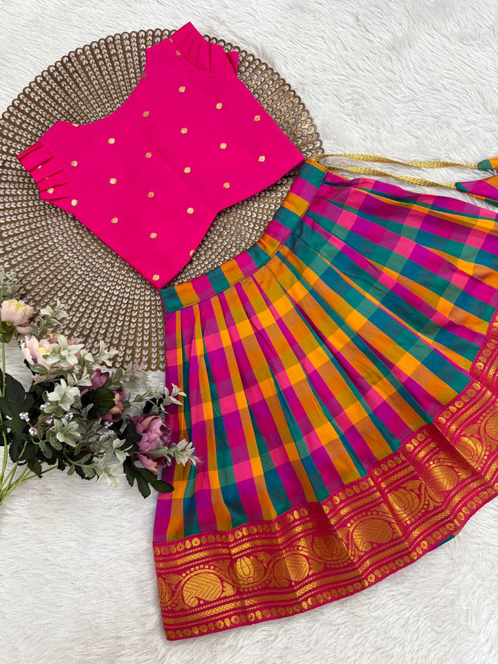 Vedika Pink Checks Silk Minipattu