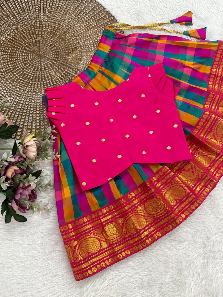 Vedika Pink Checks Silk Minipattu