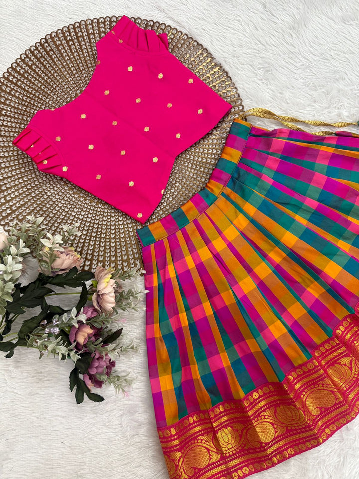 Vedika Pink Checks Silk Minipattu