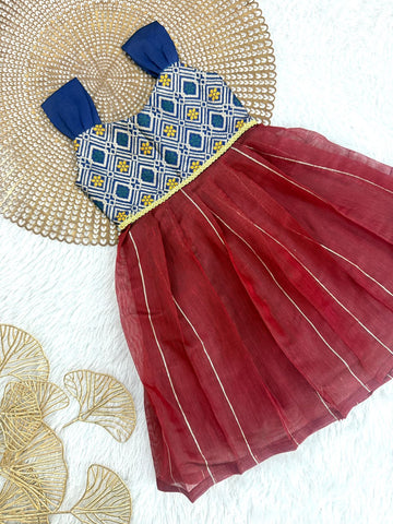 Mazhalai - Blue Maroon Frock Minipattu