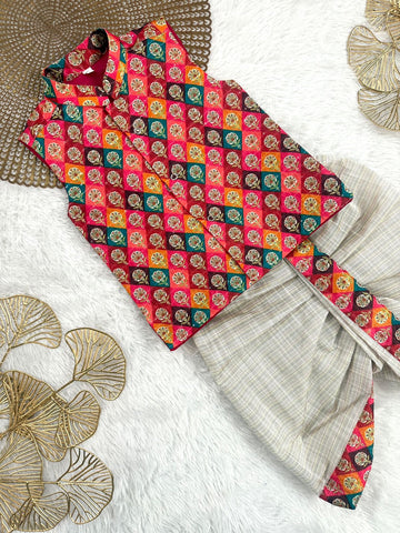 Dev - Pink checks Kurtha set