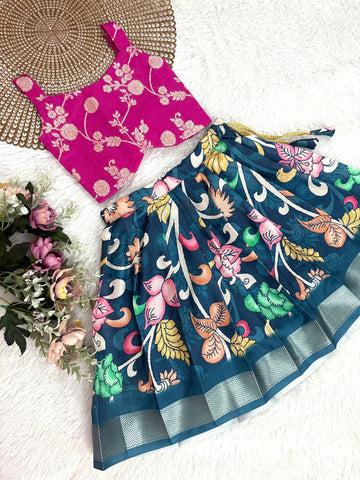 Navya - Kalamkari Pink Teal Blue Minipattu