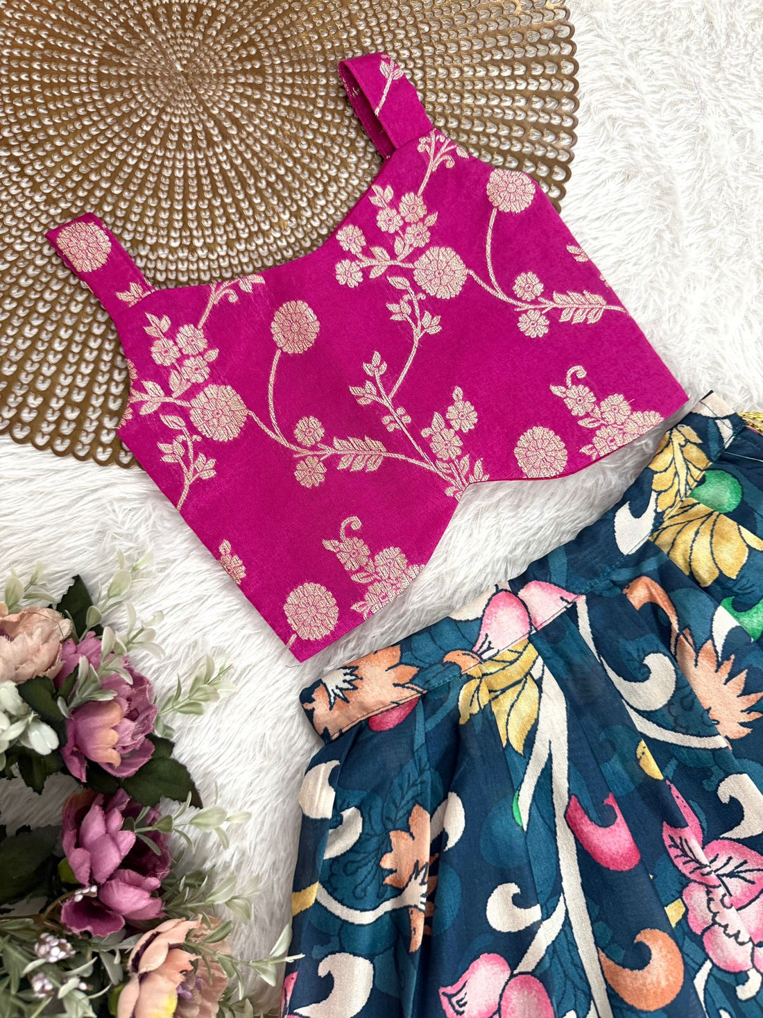 Navya - Kalamkari Pink Teal Blue Minipattu