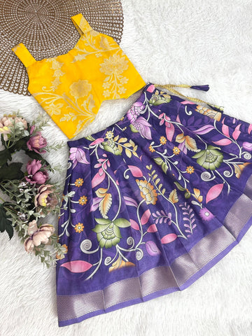 Navya - Kalamkari Yellow Voilet Minipattu
