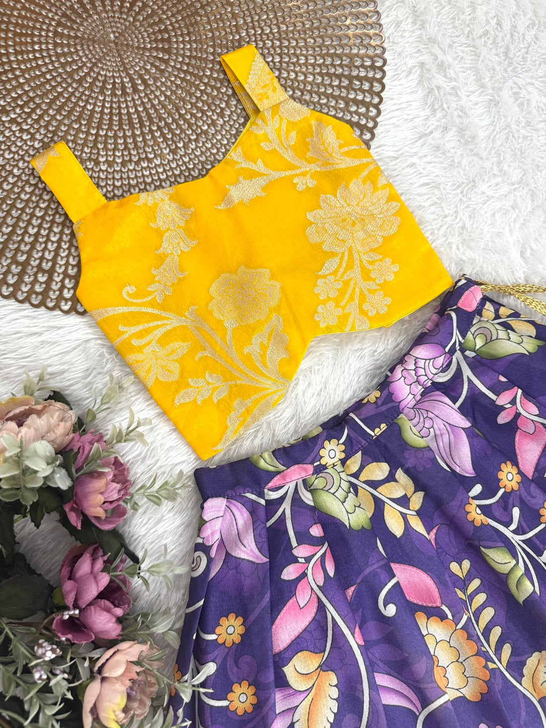 Navya - Kalamkari Yellow Voilet Minipattu