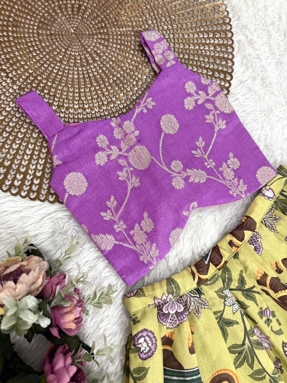 Navya - Kalamkari Lavender Pista Green Minipattu
