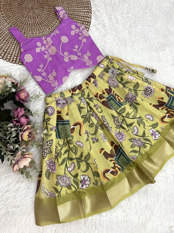 Navya - Kalamkari Lavender Pista Green Minipattu