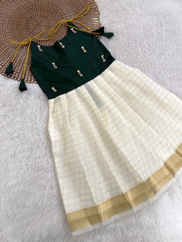 Tejas - Onam Green Butta Frock