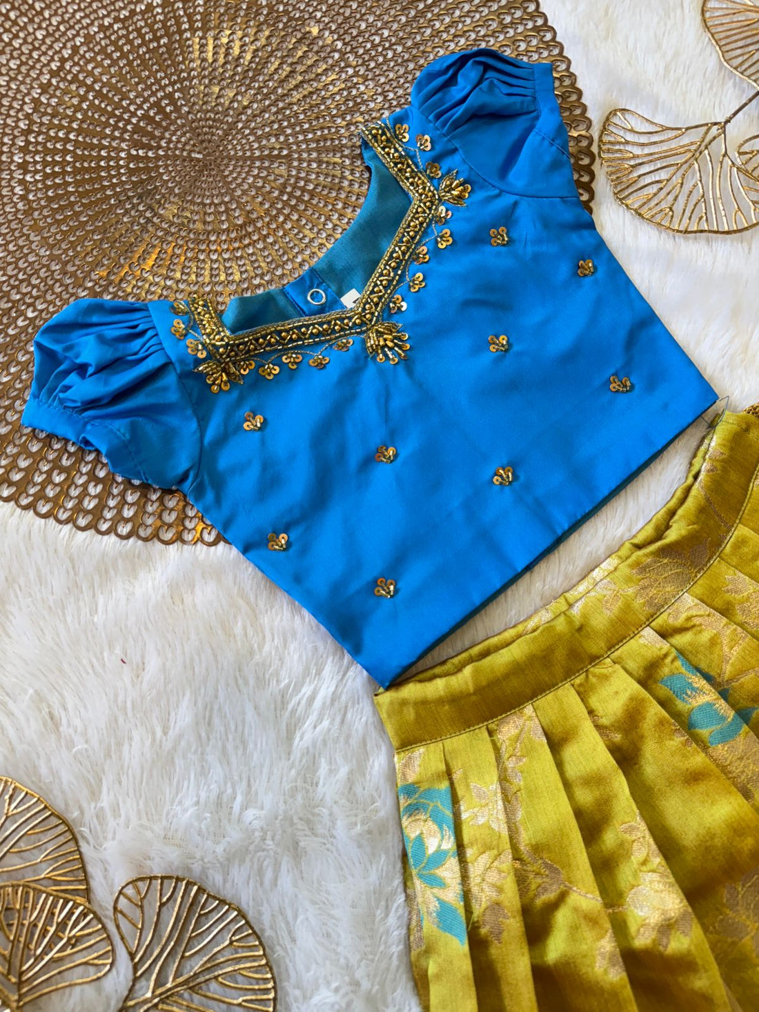Tara - Blue Pastel Green Designer Minipattu