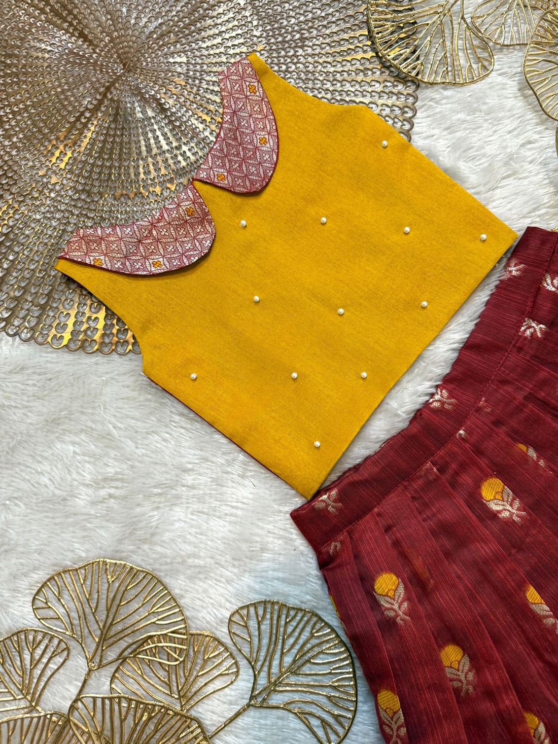 Nikita - Mustard Yellow Maroon Designer Minipattu