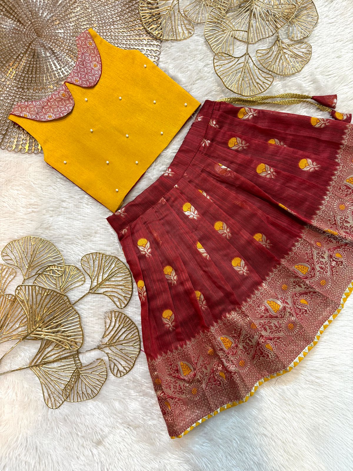 Nikita - Mustard Yellow Maroon Designer Minipattu