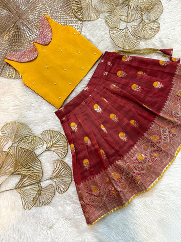 Nikita - Mustard Yellow Maroon Designer Minipattu