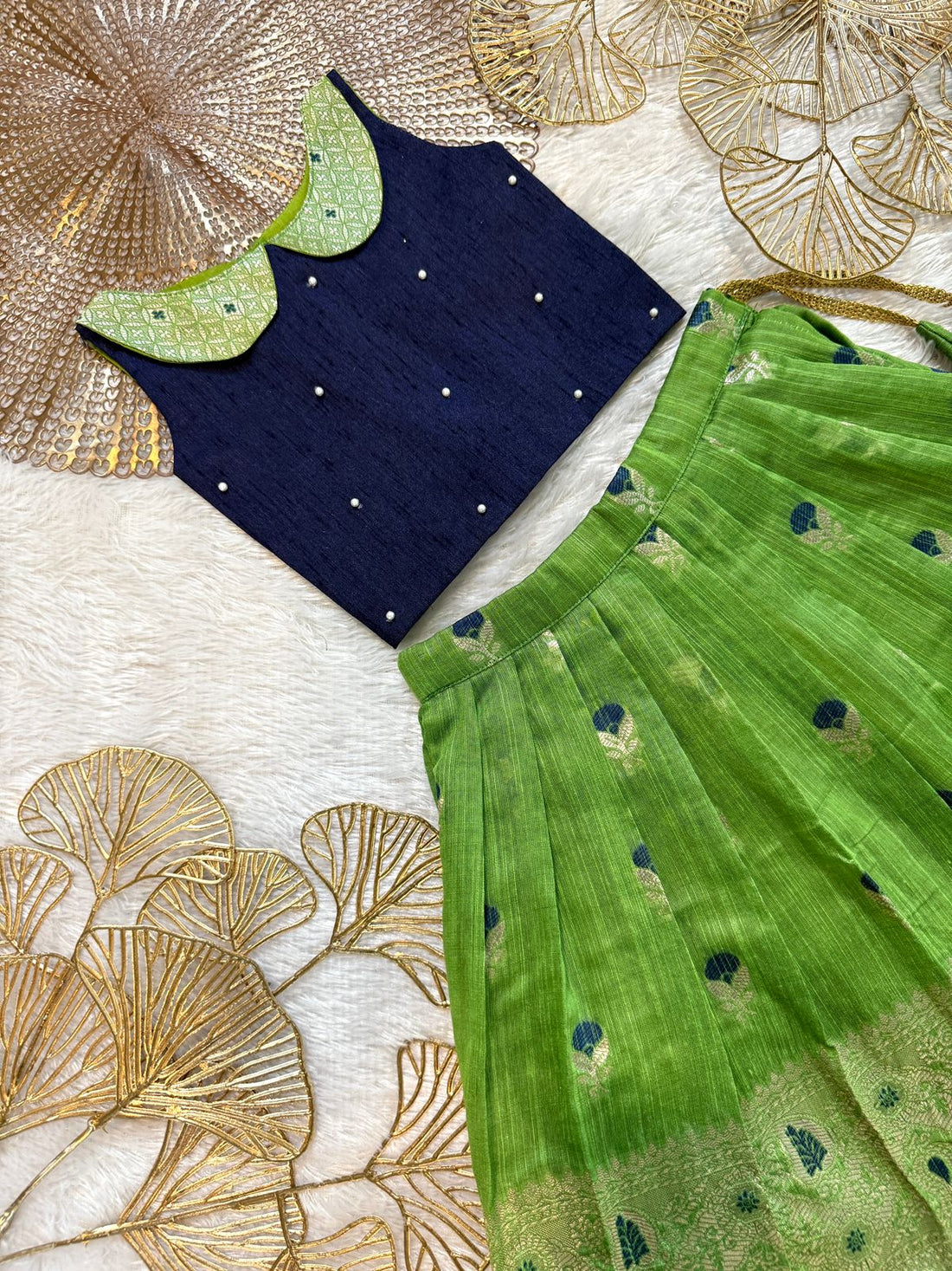 Nikita - Green Navy Blue Designer Minipattu
