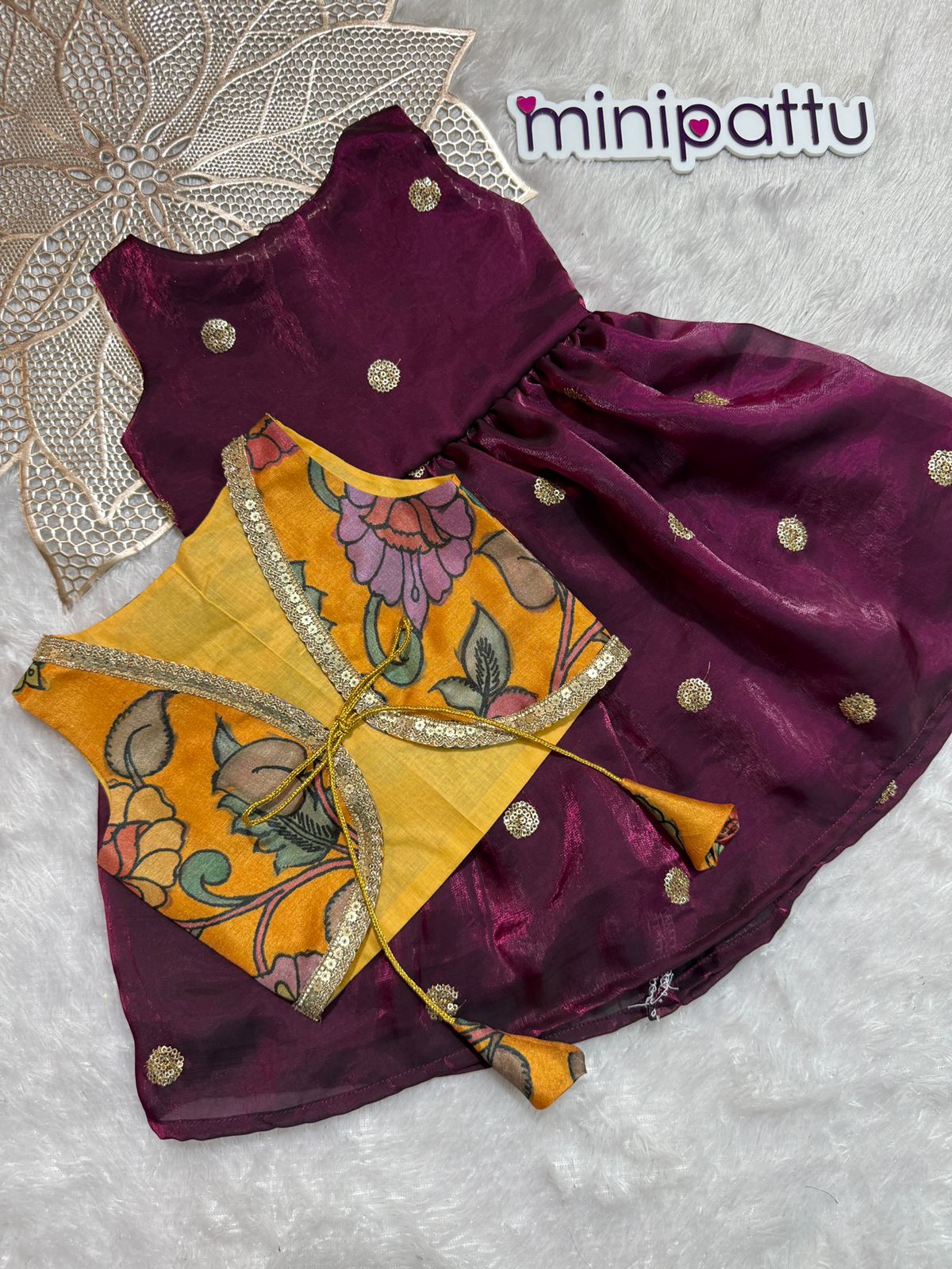 Meha - Mustard Yellow Purple Designer Minipattu