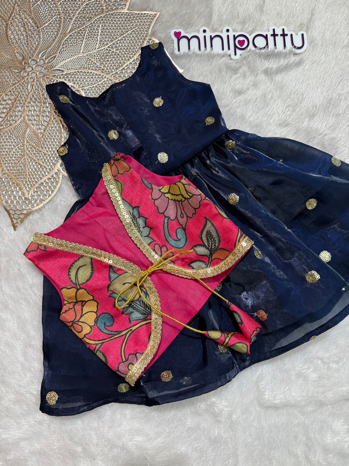 Meha - Pink Navy Designer Minipattu