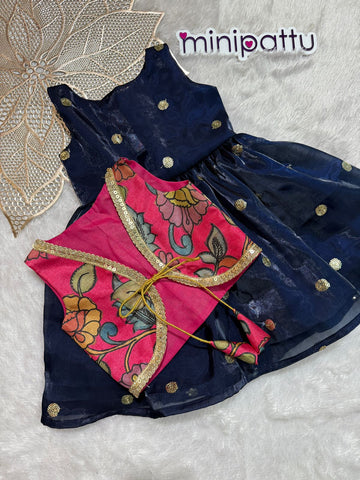 Meha - Pink Navy Designer Minipattu