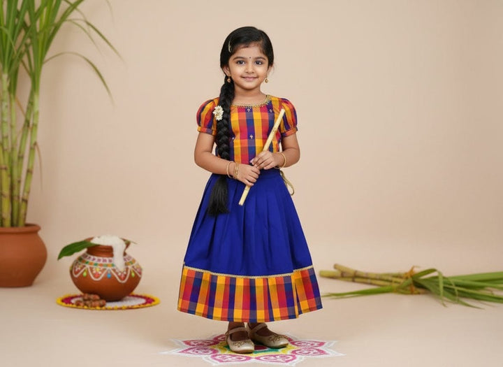 Kanimozhi - Blue Checks Designer Minipattu