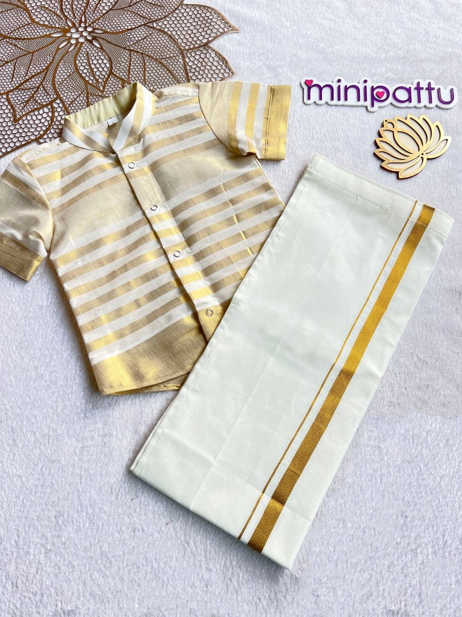Aarav - Halfwhite Gold Shirt & Dhothi Set