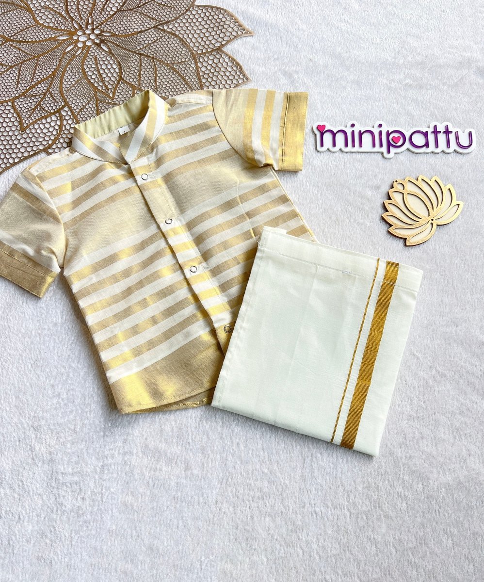 Aarav - Halfwhite Gold Shirt & Dhothi Set