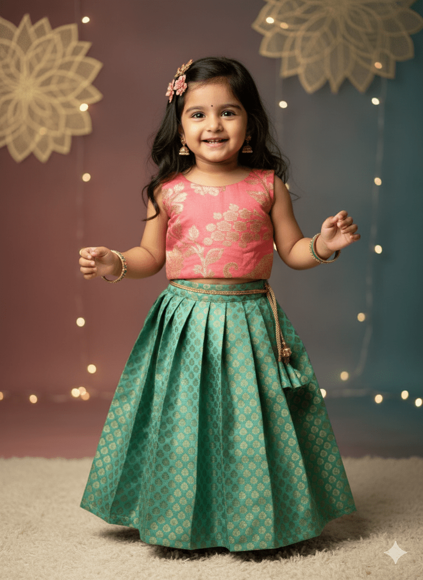 Amara - Pink pastel Green Minipattu