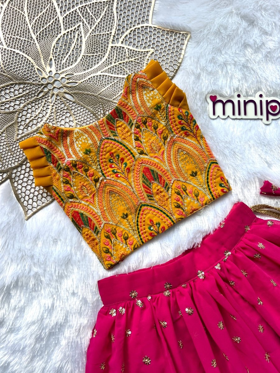 Anamika - Mustard Yellow Pink Designer Minipattu