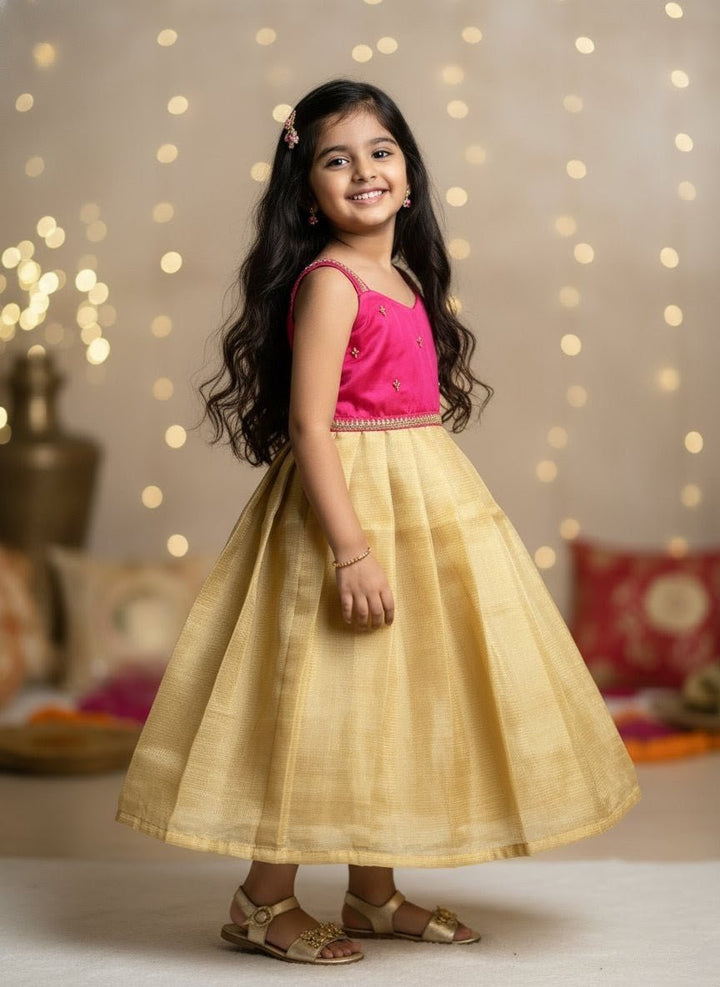 Anu - Pink Gold Frock Minipattu