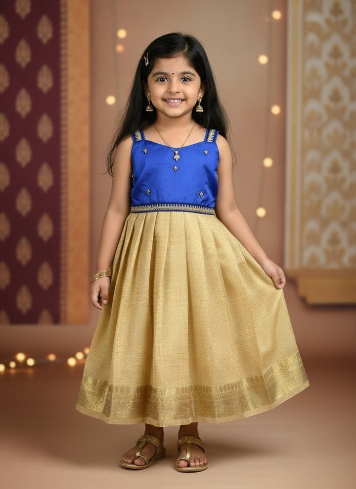 Anu - Royal Blue Gold Frock Minipattu