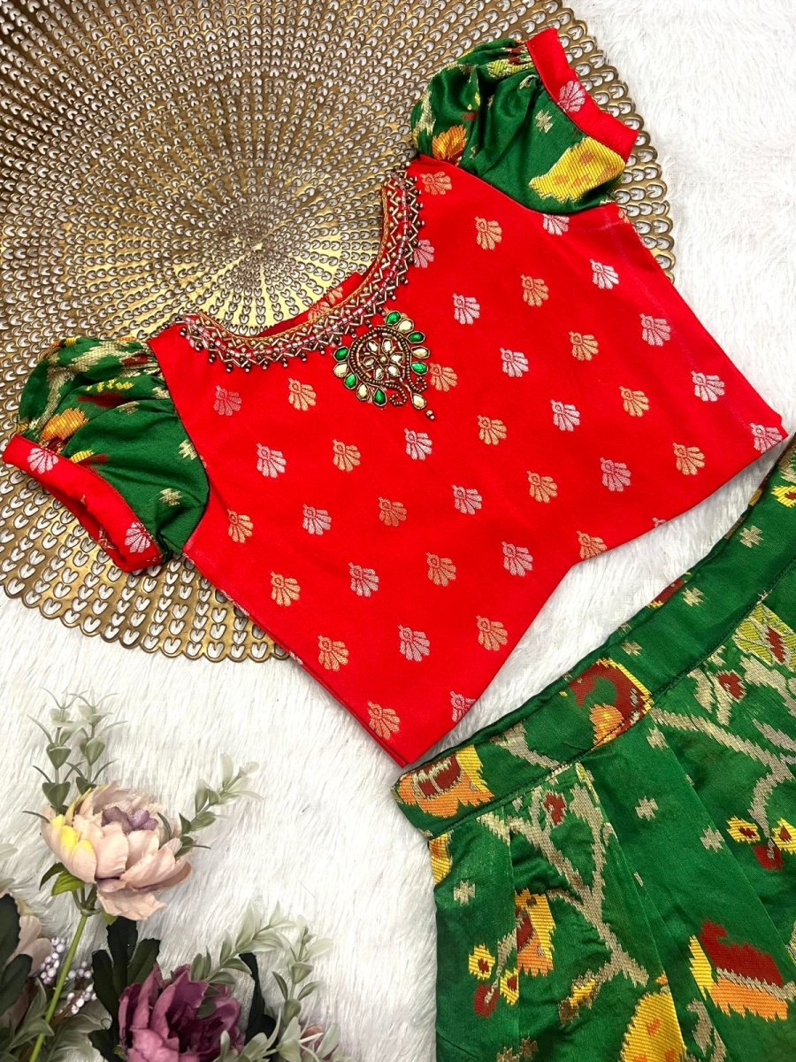 Anvi - Red Green Patola Designer Minipattu