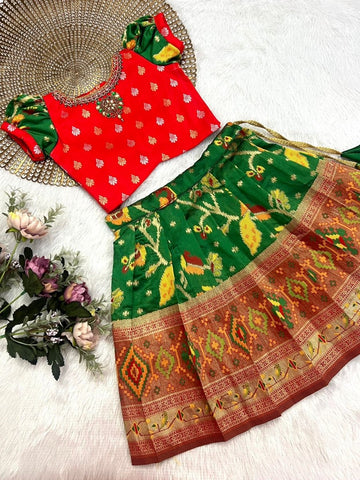Anvi - Red Green Patola Designer Minipattu