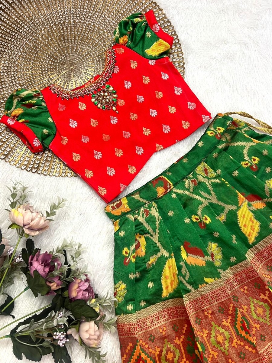 Anvi - Red Green Patola Designer Minipattu