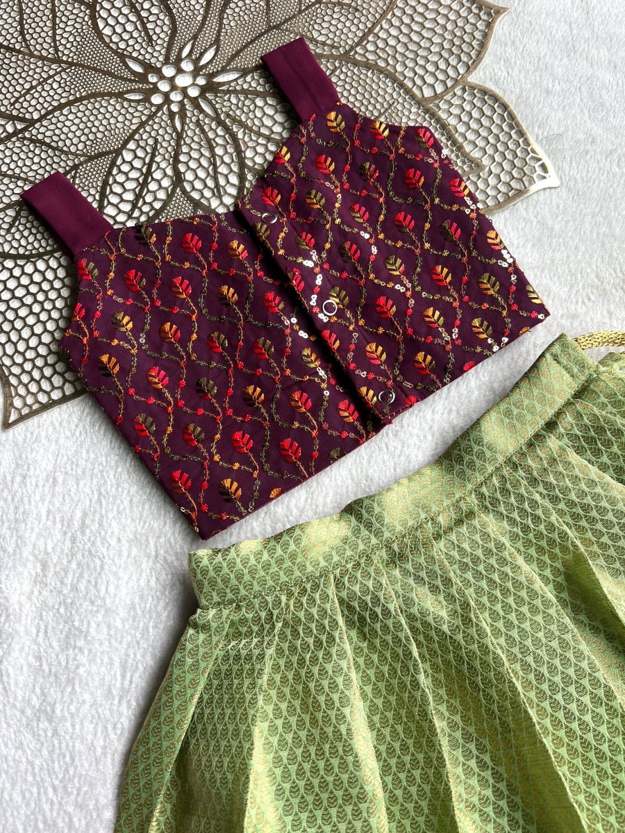 Aparna - Wine Pastel Green Designer Minipattu