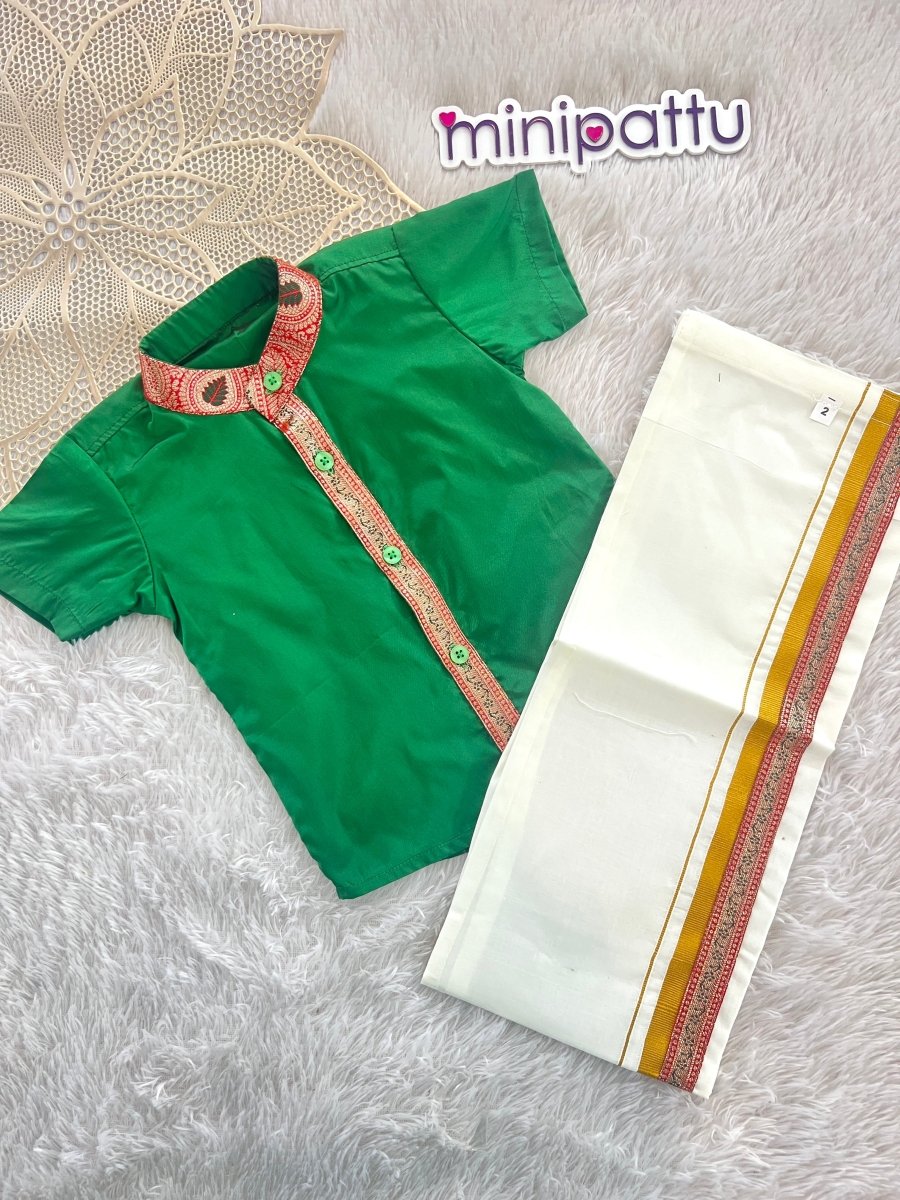 Atharva - Green Shirt & Dhothi Set