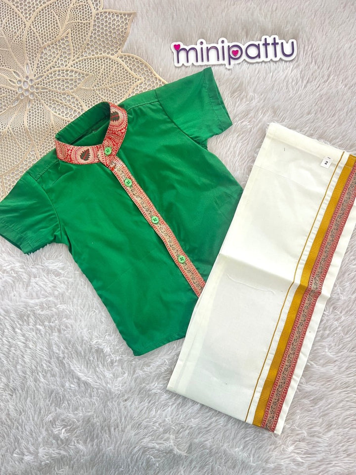 Atharva - Green Shirt & Dhothi Set