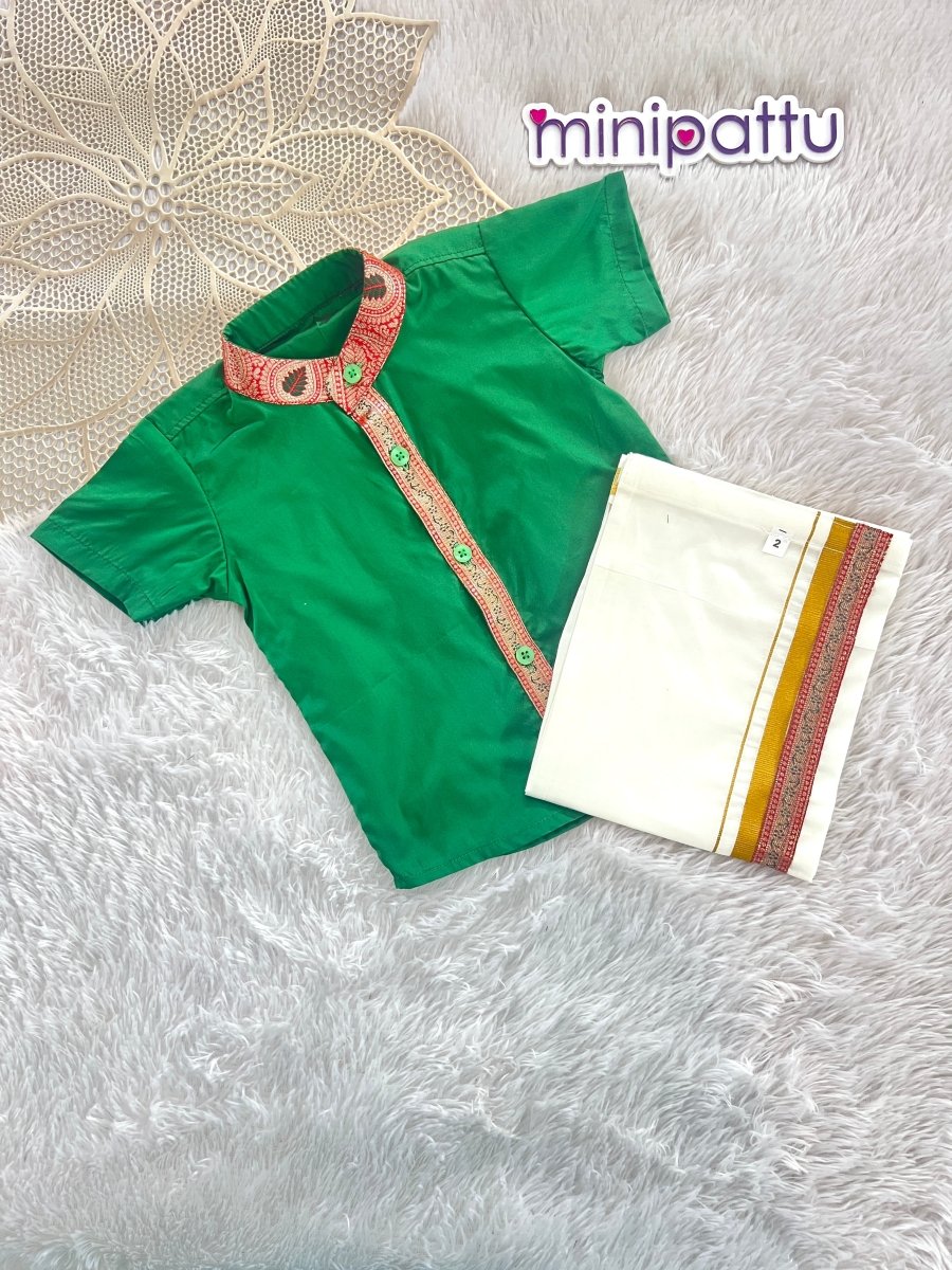 Atharva - Green Shirt & Dhothi Set