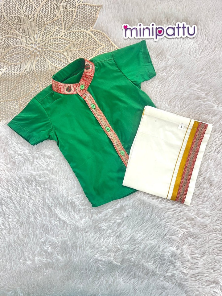 Atharva - Green Shirt & Dhothi Set