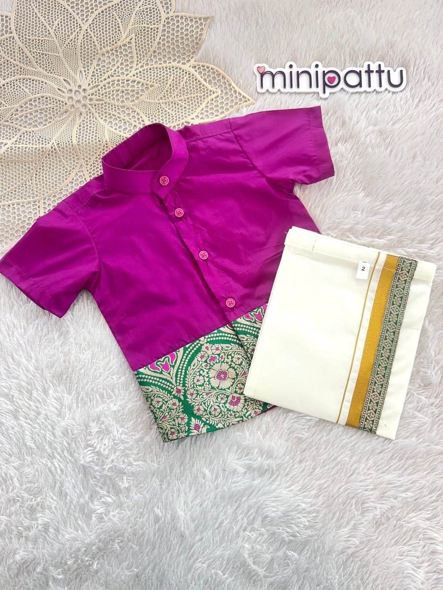 Atharva - Magenta Green Shirt & Dhothi Set