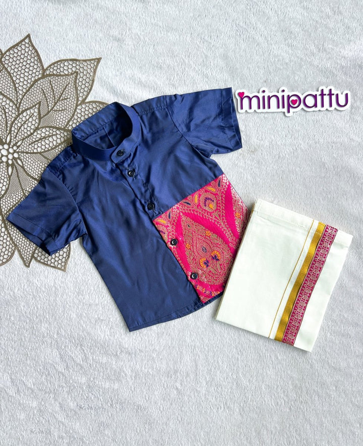 Atharva - Navy Pink Shirt & Dhothi Set
