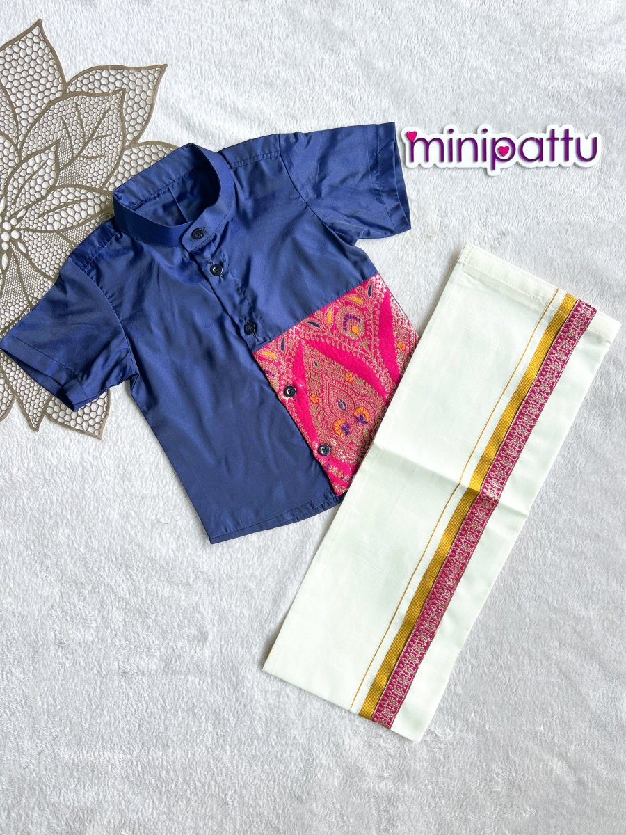Atharva - Navy Pink Shirt & Dhothi Set