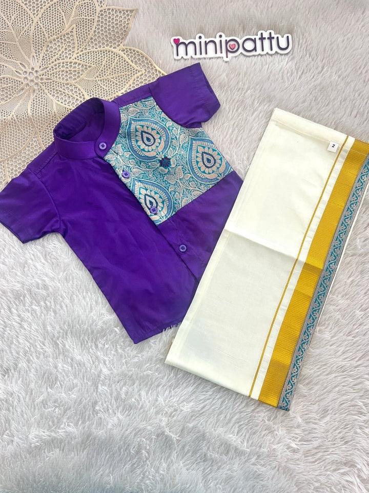 Atharva - Voilet Blue Shirt & Dhothi Set