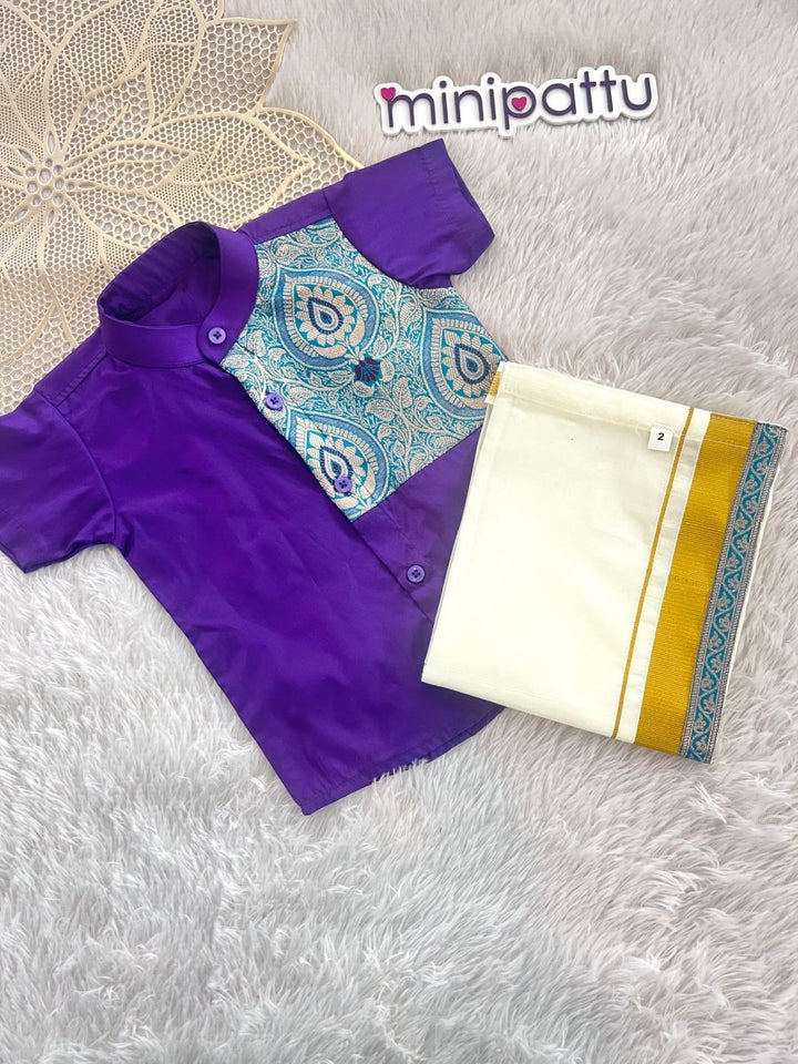 Atharva - Voilet Blue Shirt & Dhothi Set