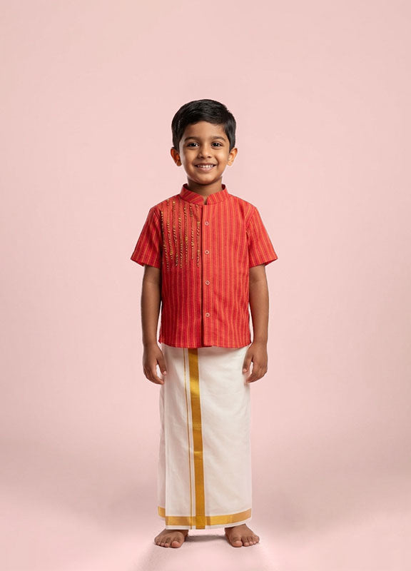 Siddharth - Red Kurta Shirt & Vesti Set