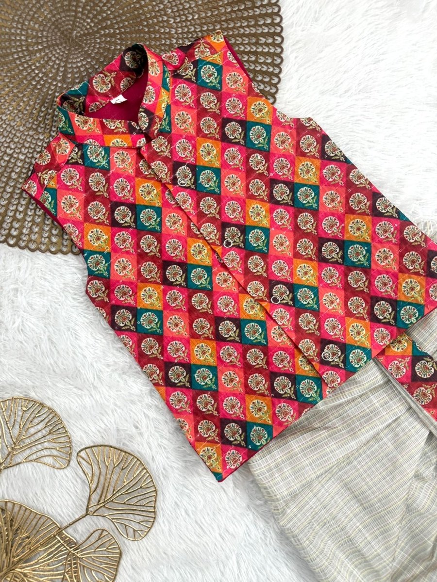 Dev - Pink checks Kurtha set