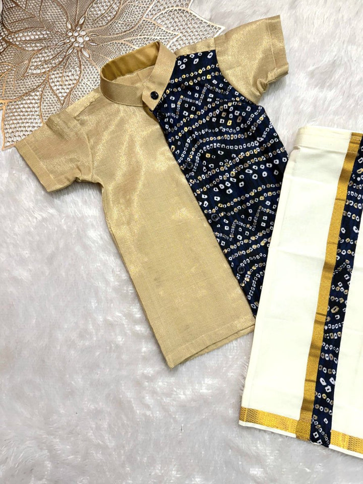 Dhruv - Navy Bandhini Shirt & Dhothi Set