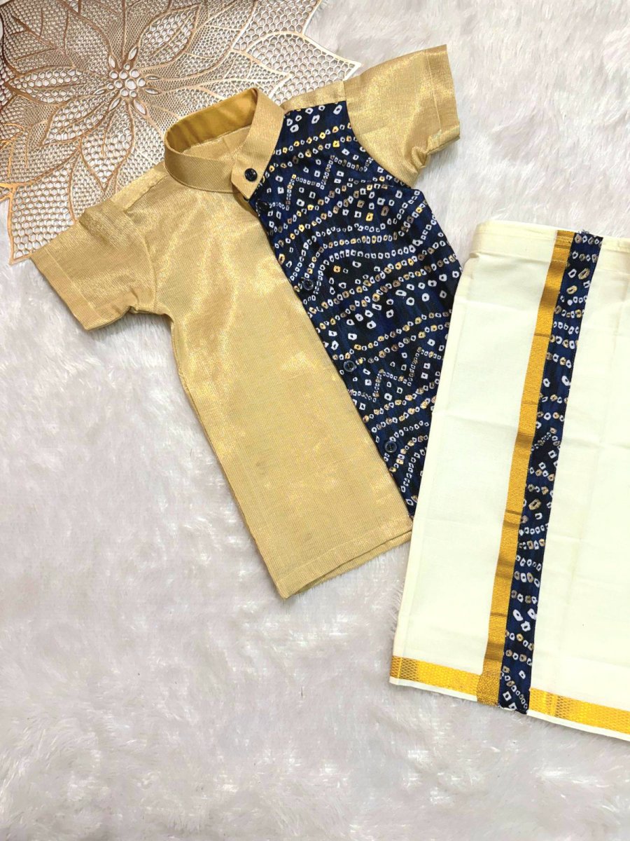 Dhruv - Navy Bandhini Shirt & Dhothi Set