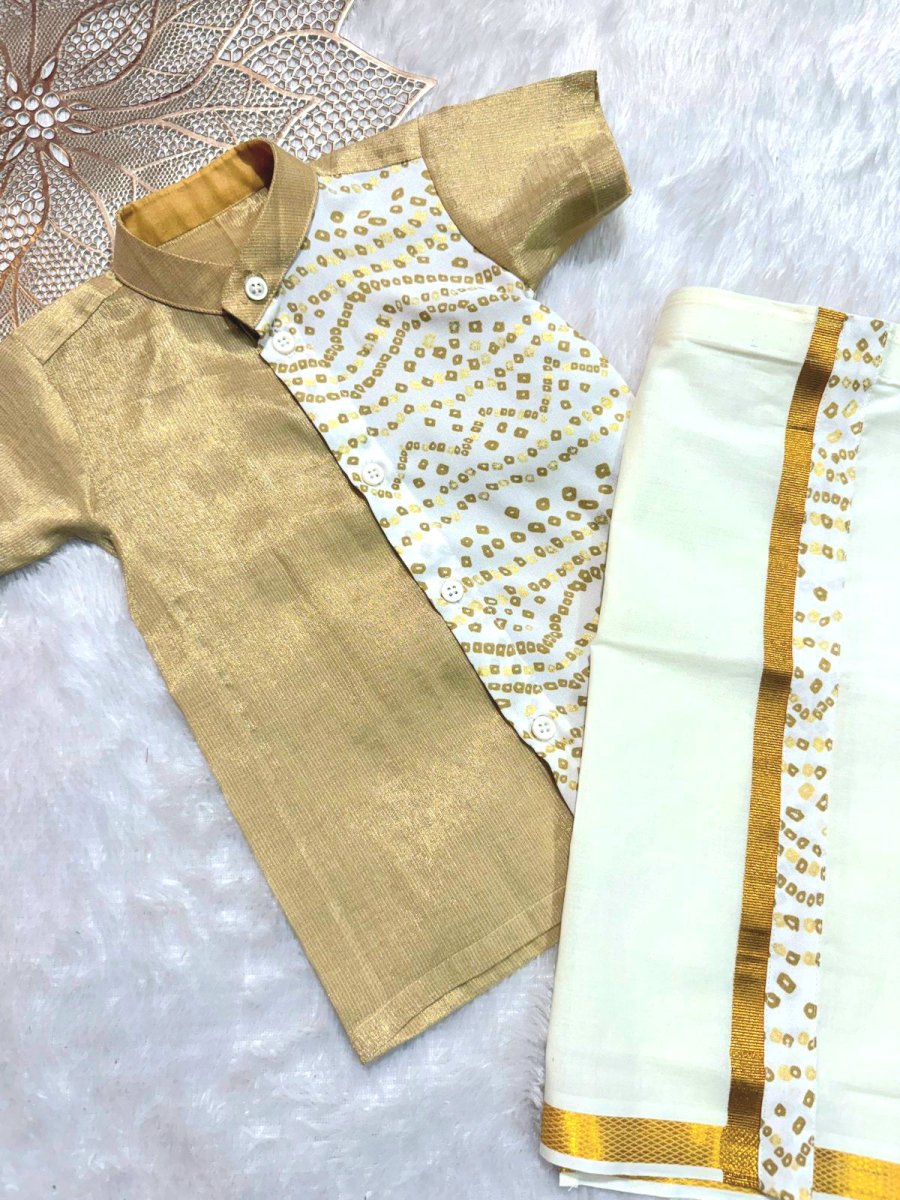 Dhruv - White Bandhini Shirt & Dhothi Set