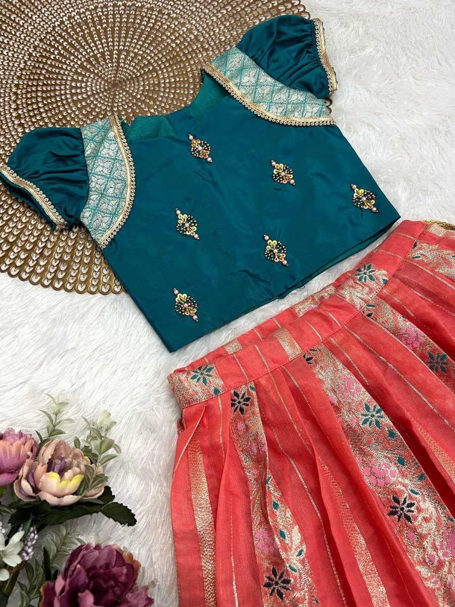 Kanika - Teal Green Pink Designer Minipattu