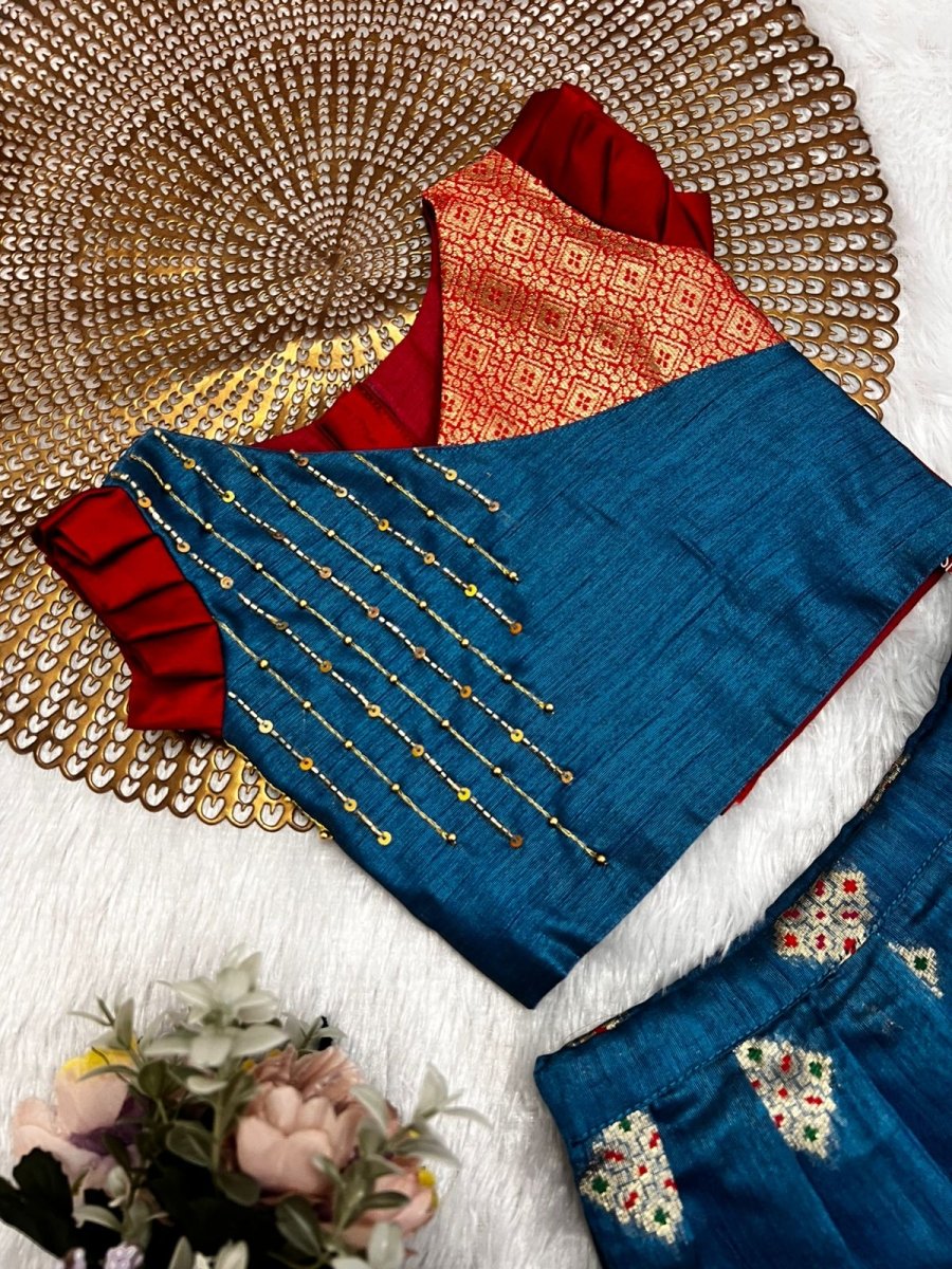 Lekha - Blue Red Patola Designer Minipattu