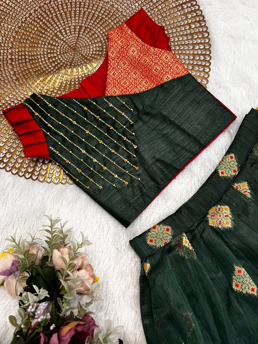 Lekha - Bottle Green Red Patola Designer Minipattu