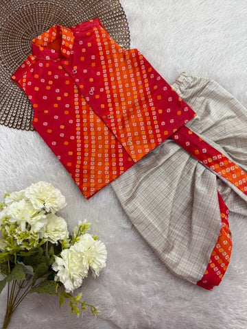 Madhav - Orange Red Kurtha set