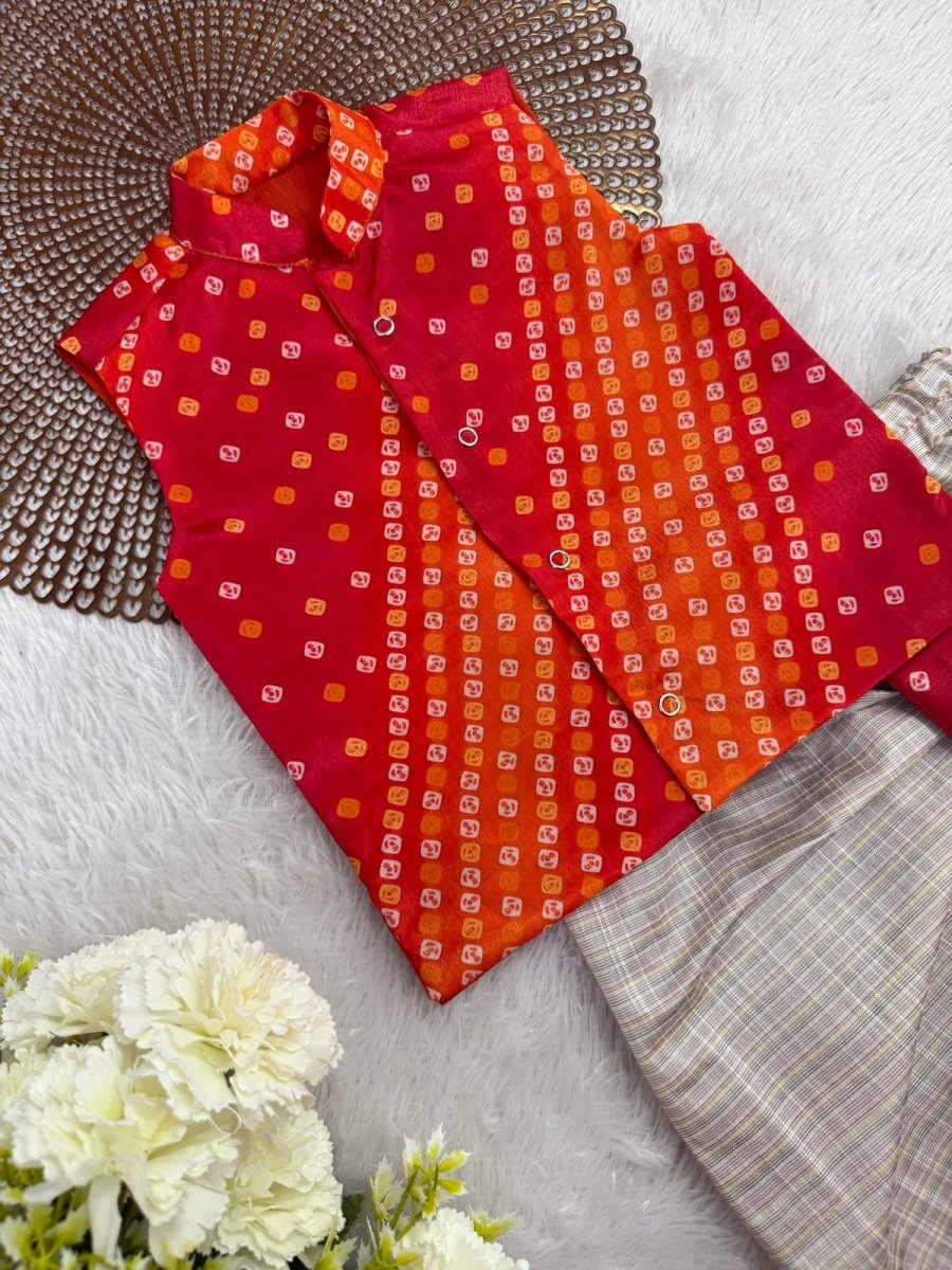 Madhav - Orange Red Kurtha set